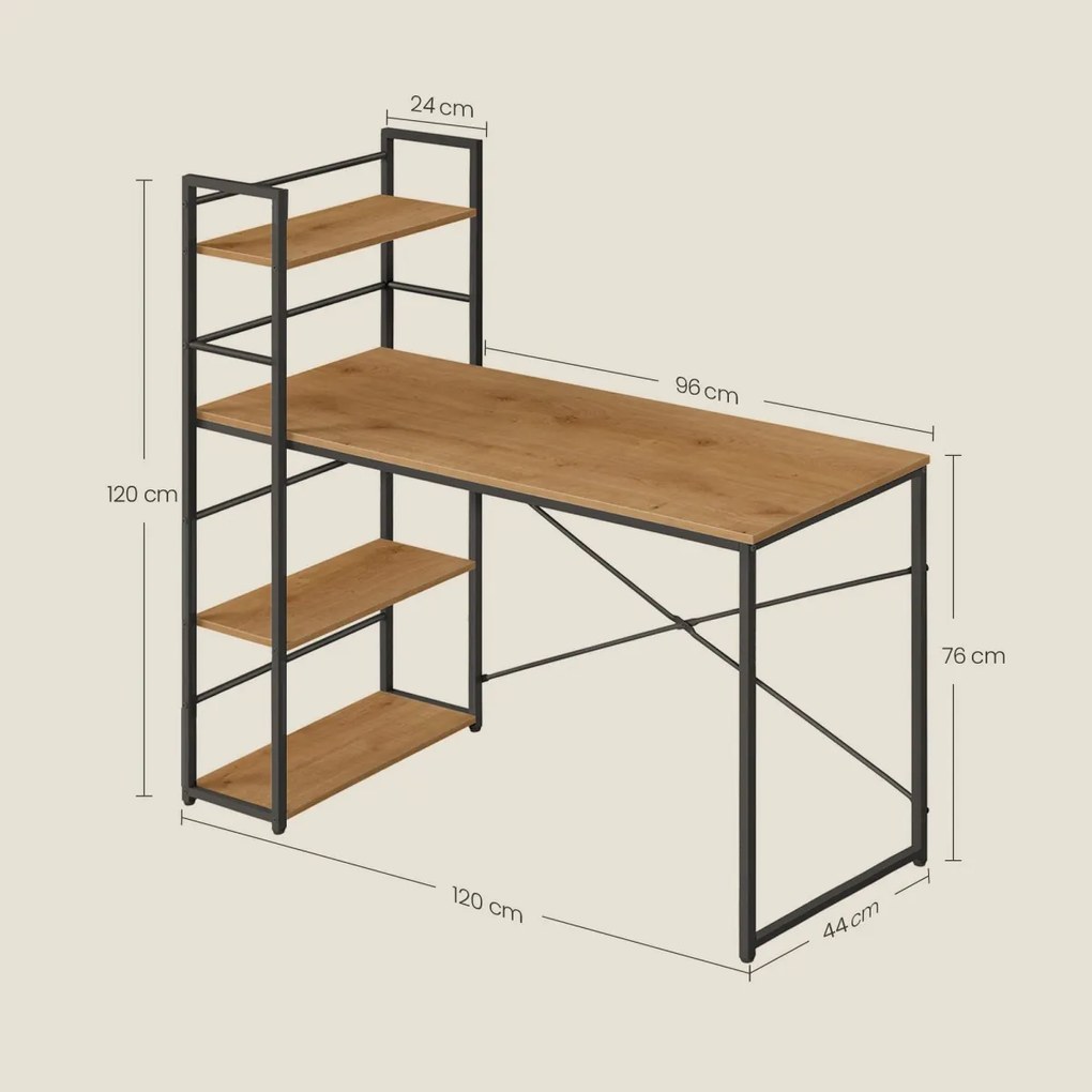 Birou MAX 4.0 SONOMA cu raft și picioare albe 120x44 cm