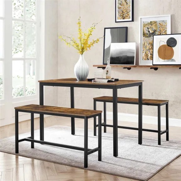Set Masa Cu 2 Banci Maro Si Negru, 110 Cm