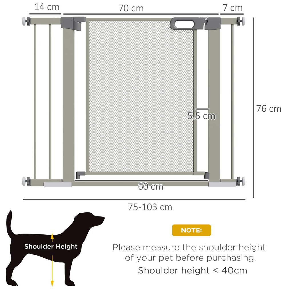 PawHut Barieră Extensibilă pentru Câini cu Închidere Automată din Oțel și ABS, 75-103x76 cm, Gri | Aosom Romania