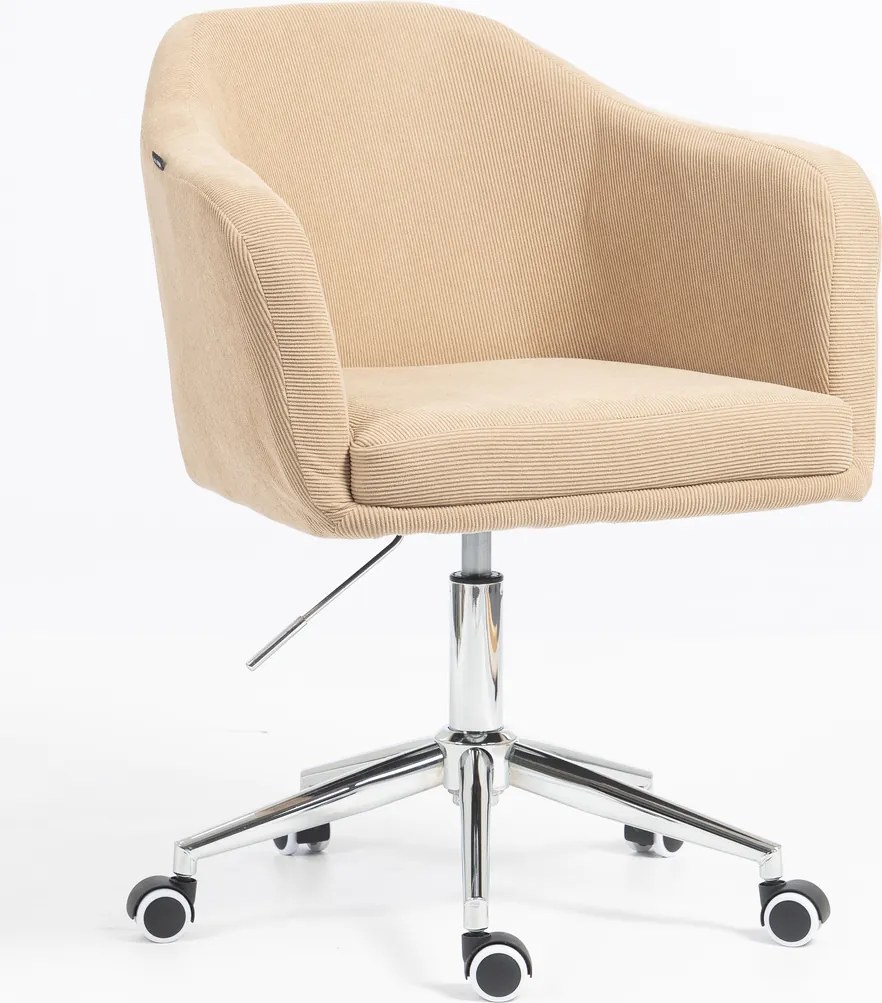 HR832K Scaun Catifea Reiată Premium culoare Bej Ghimbir cu Bază Cromata