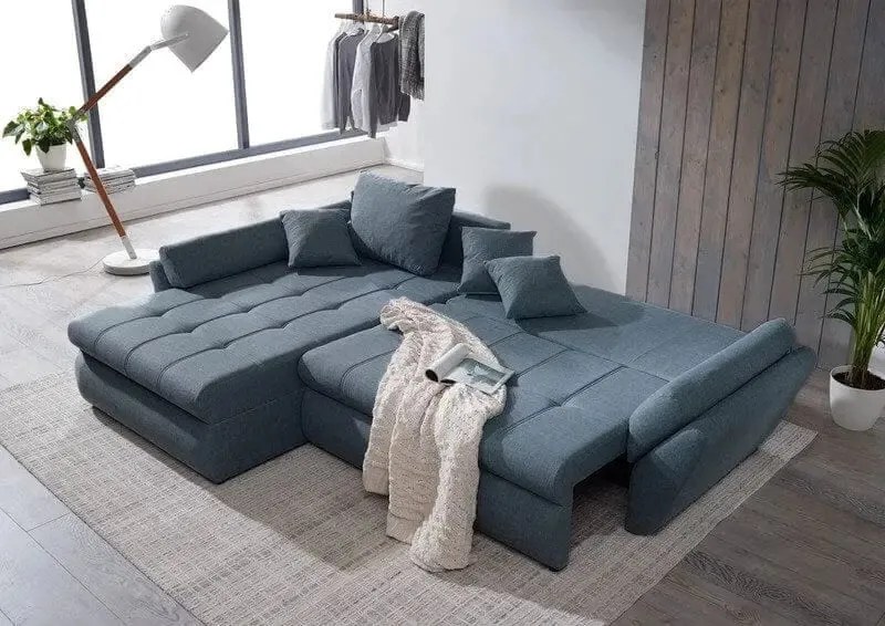 Colțar extensibil dumonde cu ladă de depozitare si sezut confortabil din spuma high-density, Loana Enjoy Blue 270x185 cm