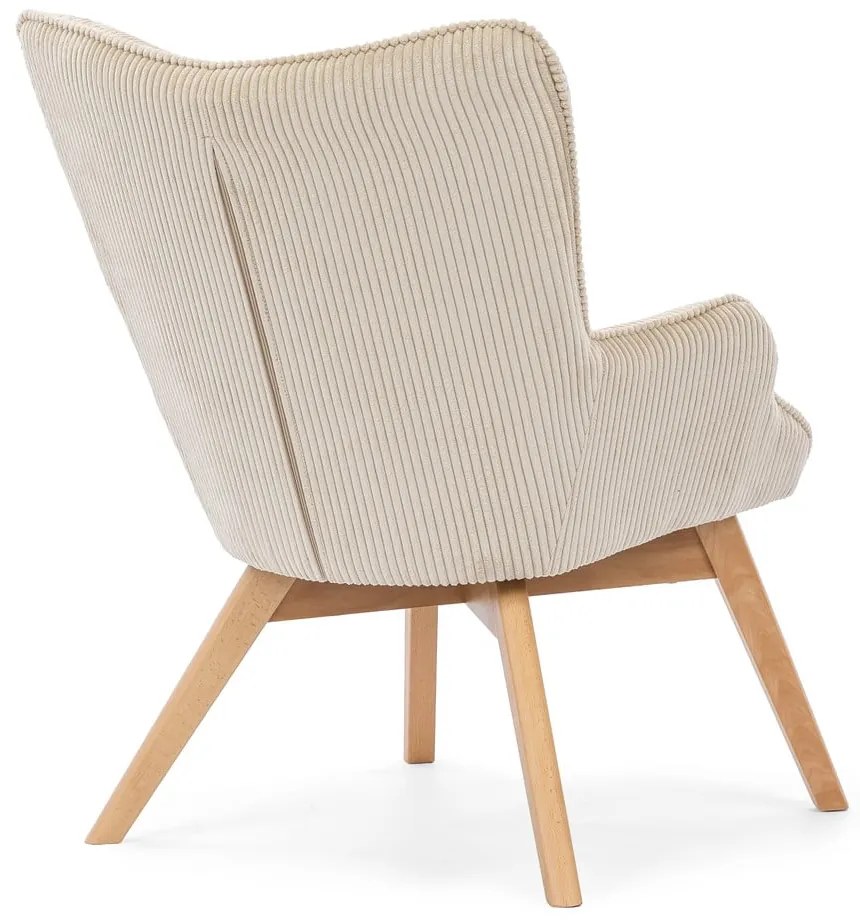 Fotoliu bej cu tapițerie din catifea reiată Niko – Ropez