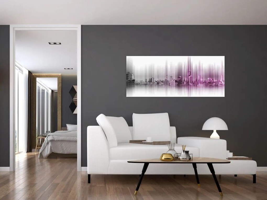 Tablou - Panorama orașului, roz-gri (120x50 cm)