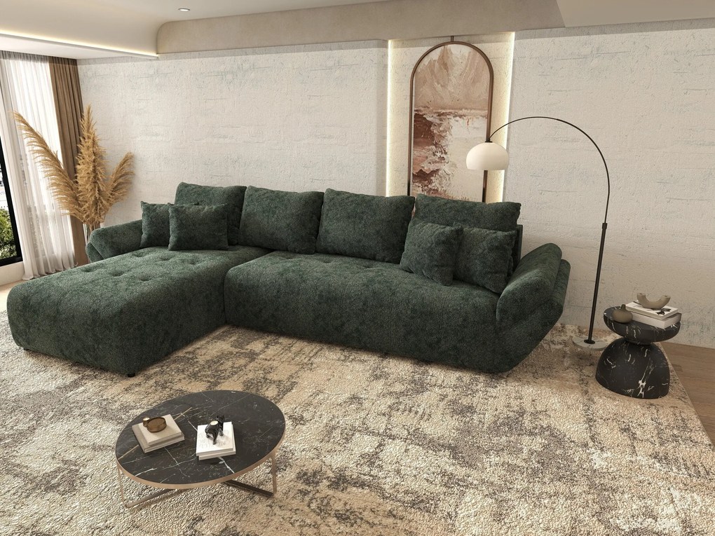 Colțar extensibil dumonde cu ladă de depozitare si sezut confortabil din spuma high-density, Berlin XL Euphoria Green 350x185 cm