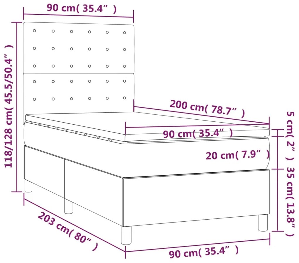 Pat box spring cu saltea, negru, 90x200 cm, catifea Negru, 90 x 200 cm, Nasturi de tapiterie