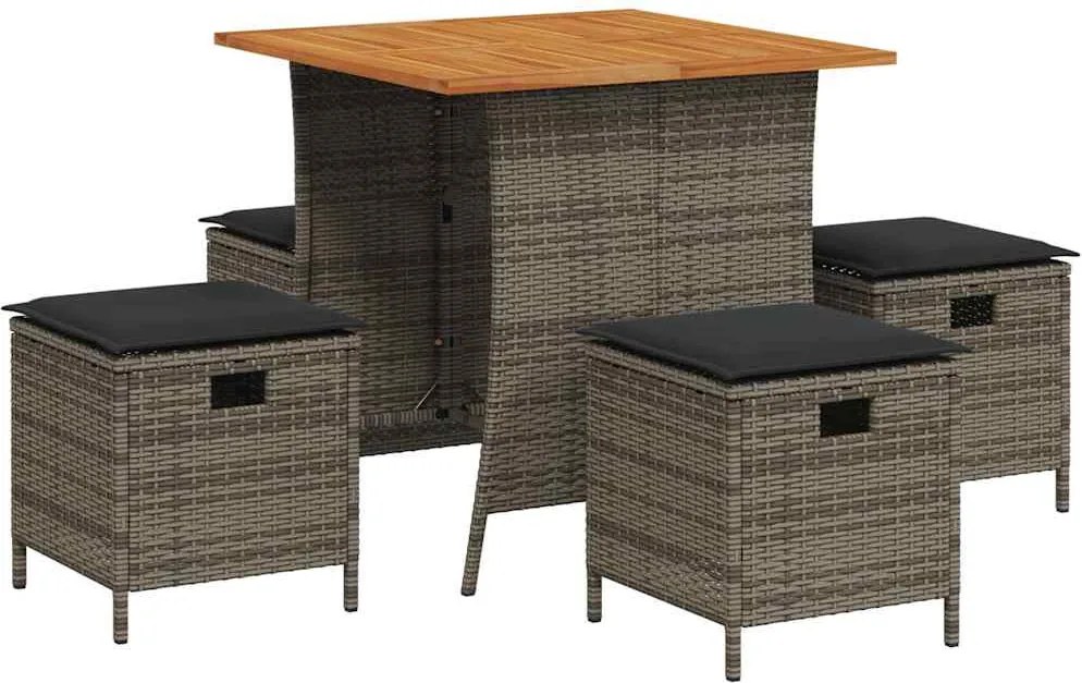 vidaXL Set mobilier de grădină cu perne, 5 piese, gri, poliratan