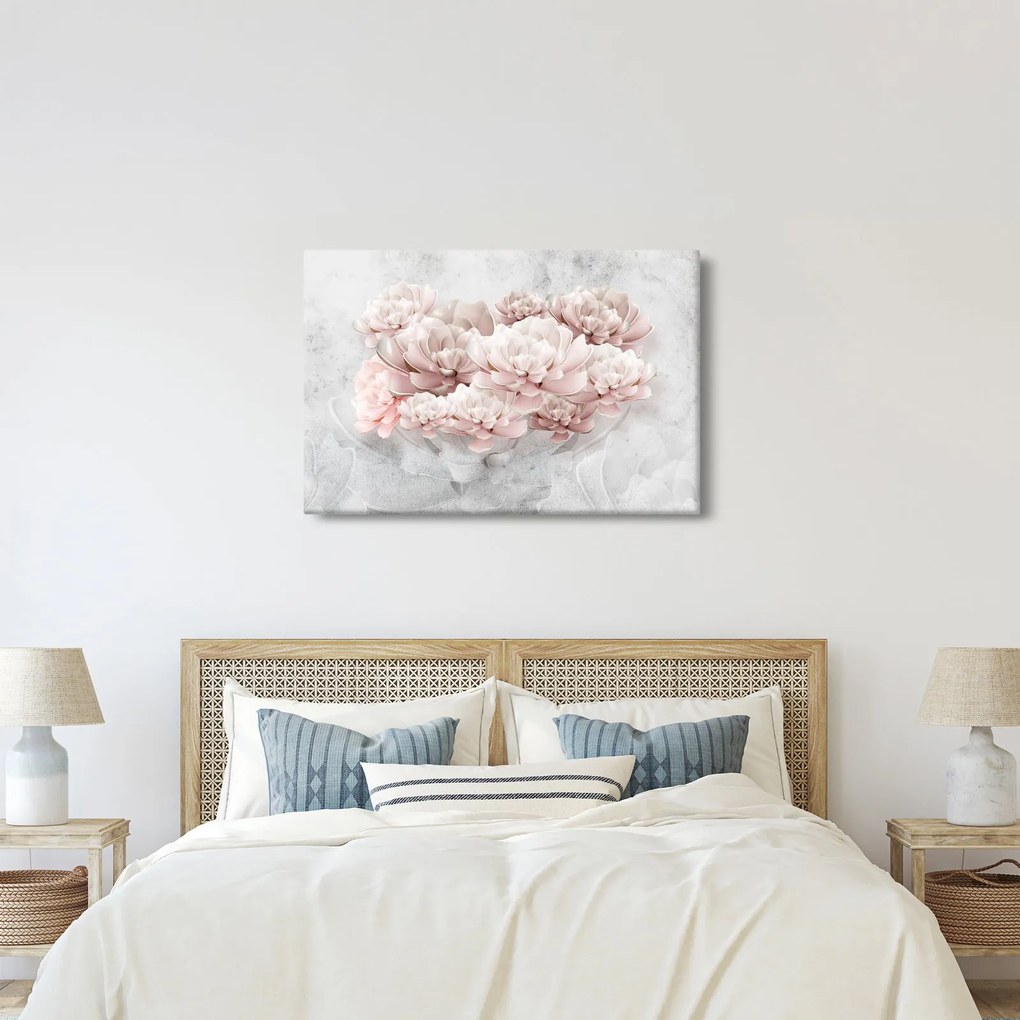 Tablou - Flori roz pe perete (90x60 cm)