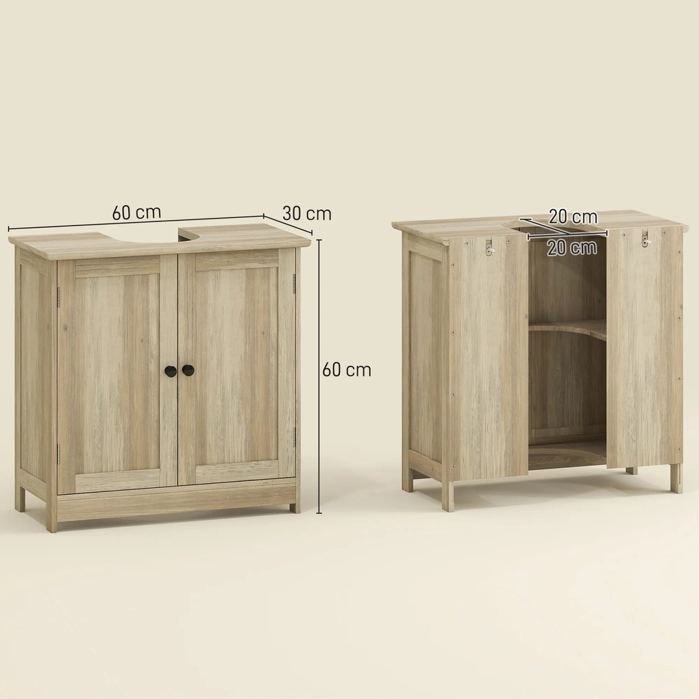 HOMCOM Mobilier sub lavoar, Mobilier de baie dulap cu 2 uși, Etajeră reglabilă, Rezistent la umiditate, 60 x 30 x 60 cm, Gri | Aosom Romania