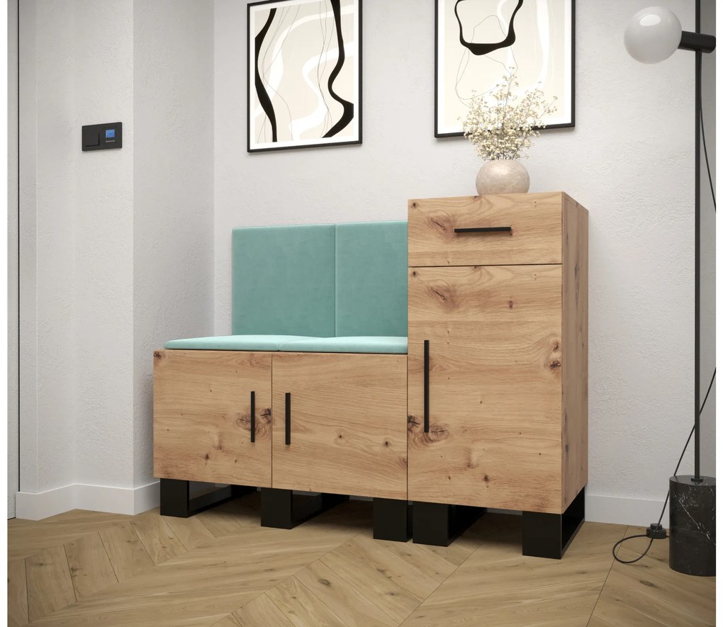 Set mobilier pentru hol Amanda 18 (Stejar artisan + verde). 1086012