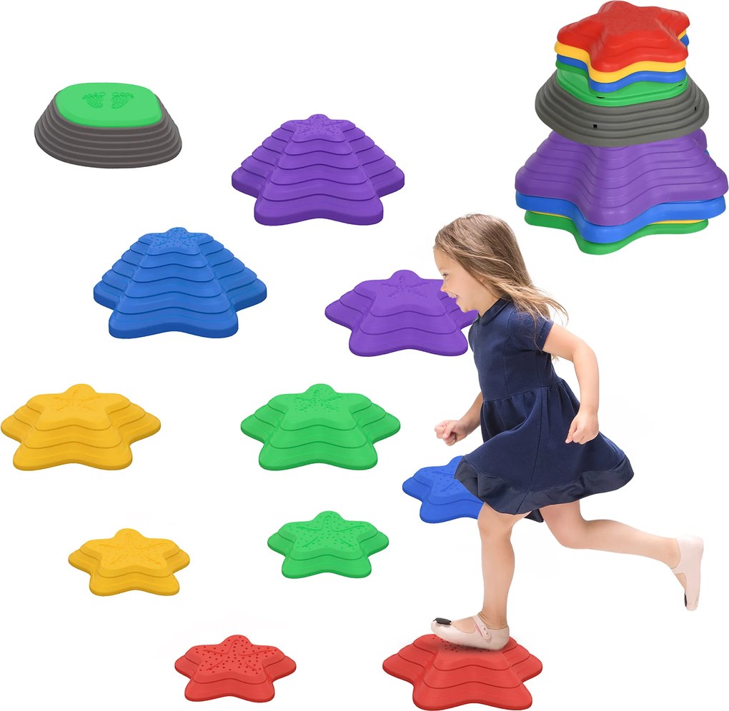 ZONEKIZ Set de pietre de călcat pentru copii de la 3 ani, 11 pietre, antiderapante, până la 80 kg, design stea de mare | Aosom Romania