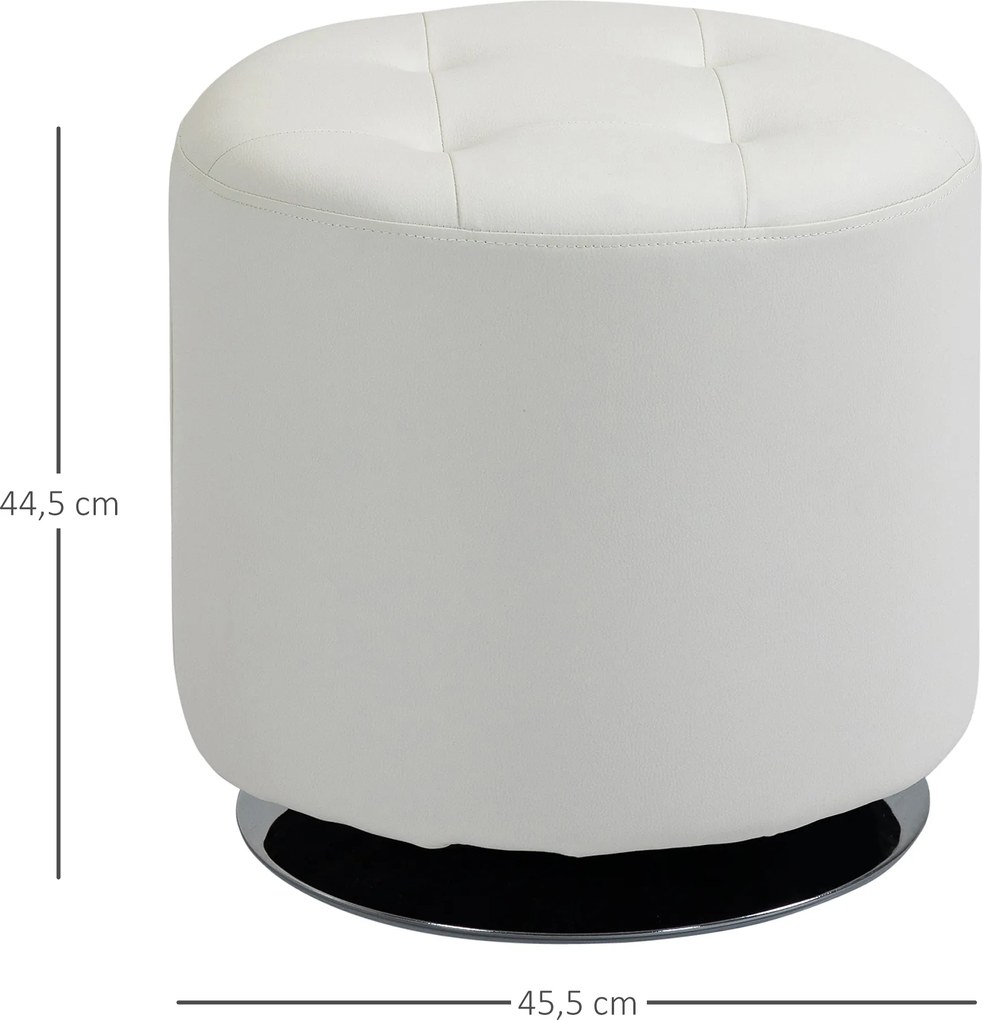 HOMCOM Suport pentru picioare living rotativ la 360°, ottoman rotund tapițat în PU cu bază din oțel, Ø 45,5 x 44,5 cm, alb | Aosom Romania