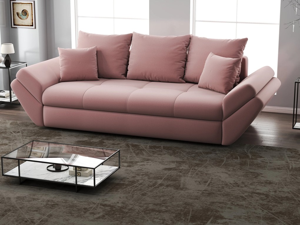 Canapea extensibilă dumonde cu ladă de depozitare si sezut confortabil din spuma high-density, Loana Royal Pink 250x100 cm