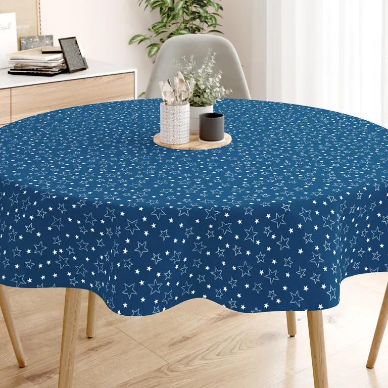 Goldea față de masă din bumbac - model 016 - steluțe albe pe albastru - rotundă Ø 60 cm