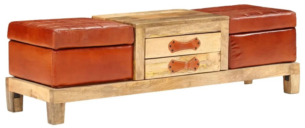 246688 vidaXL Bancă depozitare, 120x36x36cm, lemn masiv mango, piele naturală