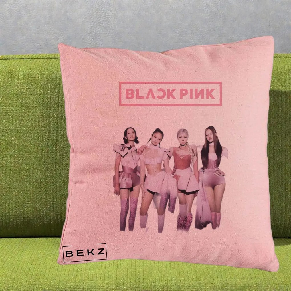 Perna Personalizata K-pop BLACKPINK Fotografie Grup Tinute Roz, 40x40 cm, Roz, Husa Detasabila, Perna Inclusa, BEKZ®