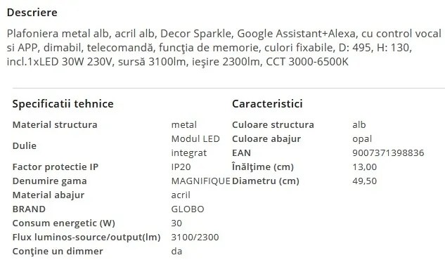 Plafoniera LED dimabila cu telecomanda MAGNIFIQUE 30W