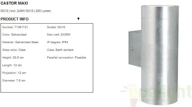 Aplica de perete exterior dubla IP54, Castor Maxi 71381131NL