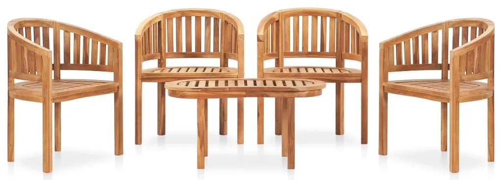 vidaXL Set mobilier grădină tip banană, 5 piese, lemn masiv de tec