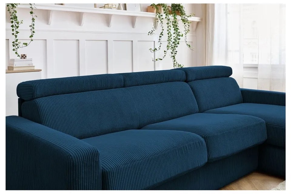 Colțar albastru închis extensibil cu tapițerie din catifea reiată (cu colț variabil) Monaco – Bobochic Paris