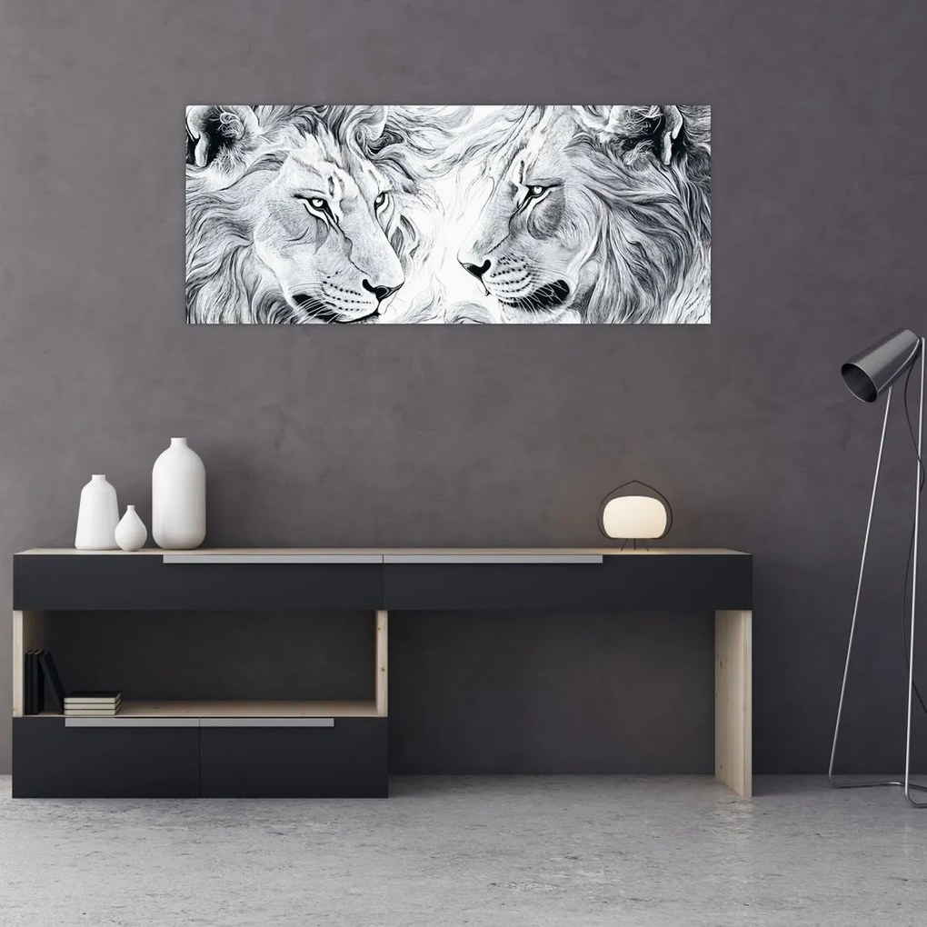 Tablou - Capete de lei desenate (120x50 cm)