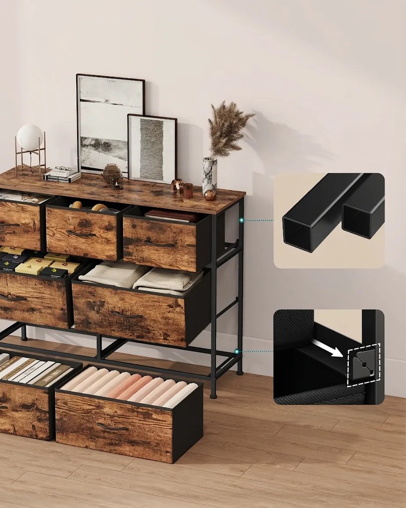 Comoda cu sertare textile TORVANI, rustic maro/negru
