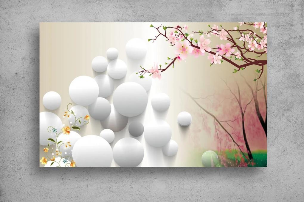 Tapet Premium Canvas - Sferele si ramura de copac 3d abstract