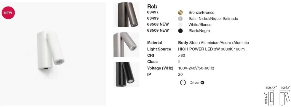Aplica moderna cu reader LED design minimalist ROB alba