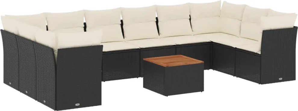 vidaXL Set canapele de grădină cu perne, 11 piese, negru, poliratan
