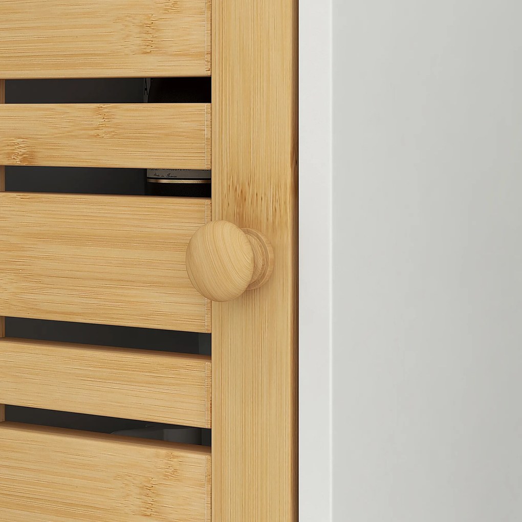 HOMCOM Mobilier de baie cu suport pentru hârtie igienică bară detașabilă 3 Nivele + Ieșire Hârtie, 78H cm, Bambus alb | Aosom Romania