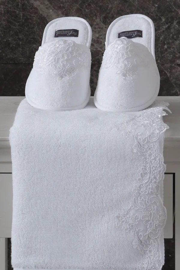 Set SAUNĂ pentru femei LIA în cutie cadou, 3 buc Mărime universală + prosop + Papuci de casa 40/42 Alb / White