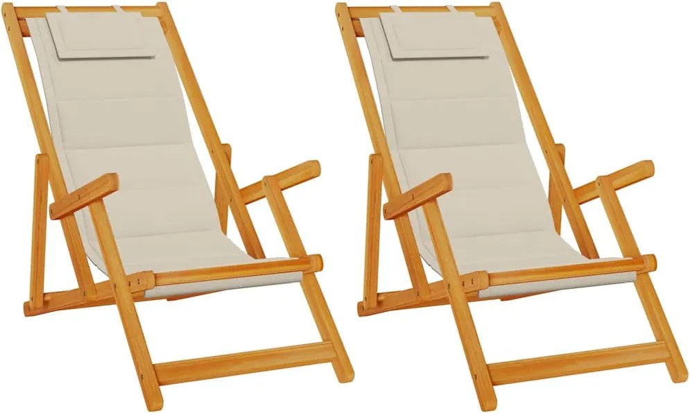 vidaXL Scaun de plajă cu pernă 2 pcs Maro 61.5 x 123 x 82cm