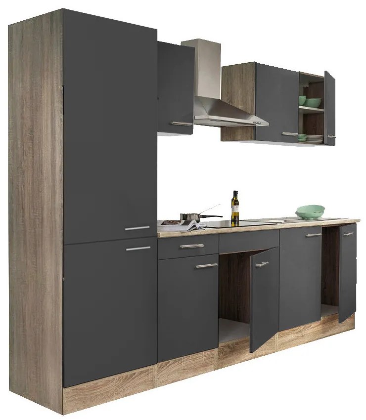 Mobilă de bucătărie Yorki 270, corp stejar sonoma, față antracit satinat, cu dulap cu raft