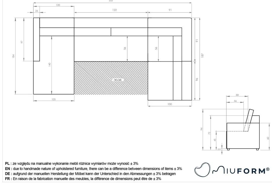 Colțar modular bej extensibil/cu spațiu de depozitare (cu colț pe partea dreaptă) Lulu – Miuform
