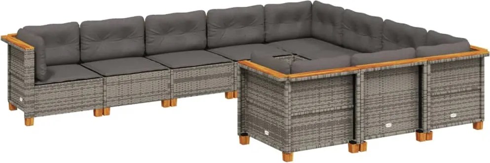 vidaXL Set mobilier de grădină cu perne, 10 piese, gri, poliratan