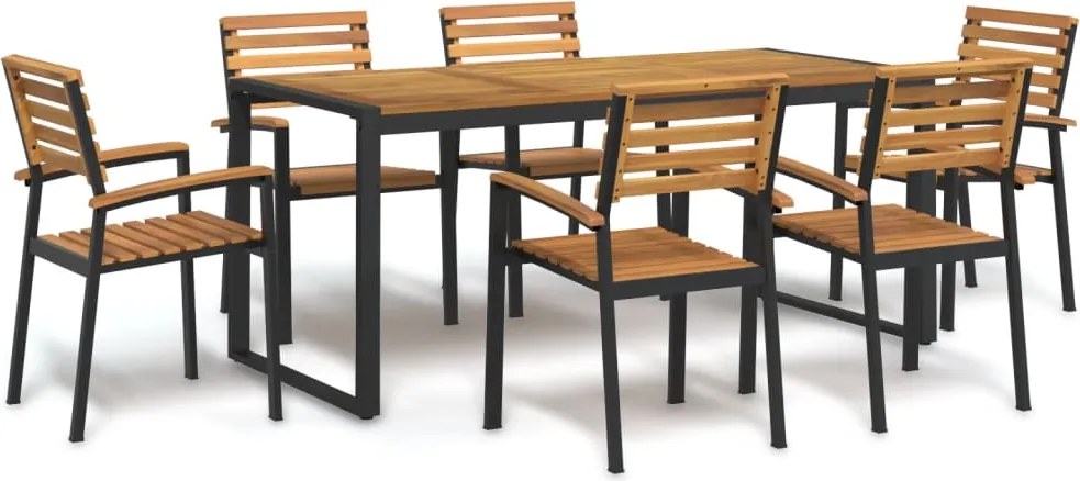 vidaXL Set mobilier de grădină, 7 piese, lemn masiv de acacia și metal