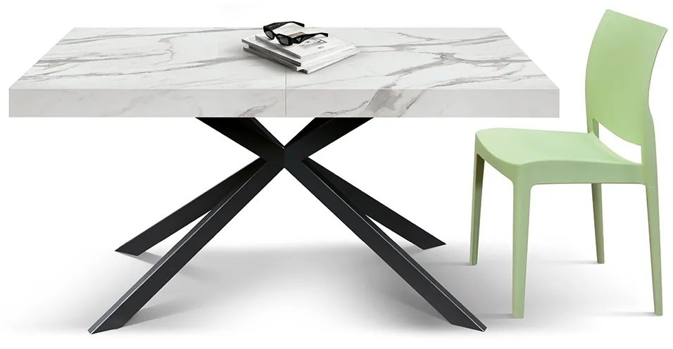 Masa extensibila SPIDER, blat ALB MARMORAT - 160 cm / 90 cm / h 77 - ALB