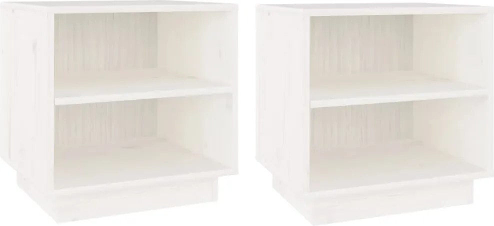 vidaXL Noptiere, 2 buc., alb, 40x34x40 cm, lemn masiv de pin