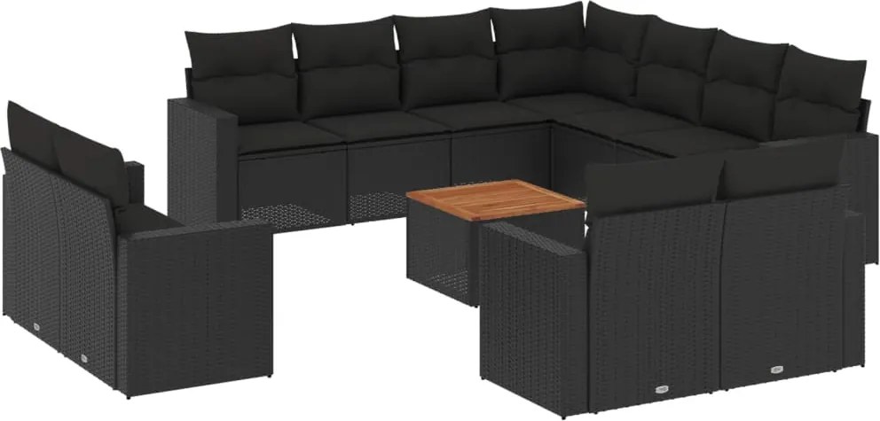 vidaXL Set canapele de grădină, 12 piese, cu perne, negru, poliratan