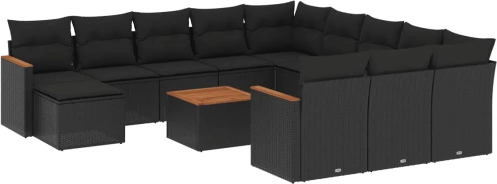 vidaXL Set mobilier de grădină cu perne, 13 piese, negru, poliratan