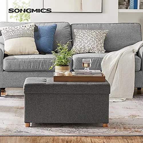 Taburet cu spațiu de depozitare cu picioare OTO, 76x38x40cm, antracit SongmicsHome