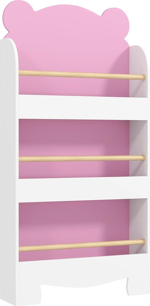 AIYAPLAY Bibliotecă pentru Copii 3 Rafturi în Formă de Ursuleț 55x15x110 cm, Roz | Aosom Romania
