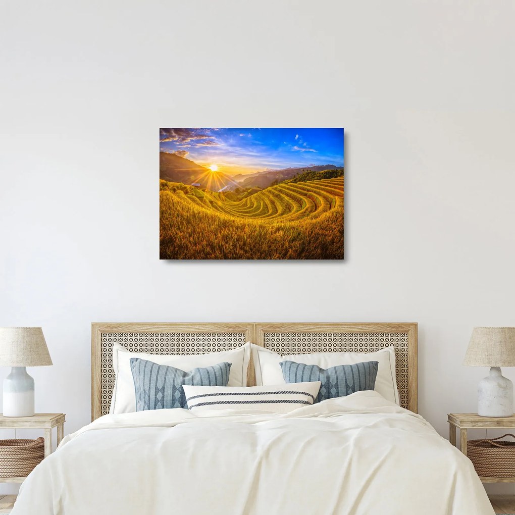 Tablou pe sticlă - Terasele de orez din Vietnam (70x50 cm)