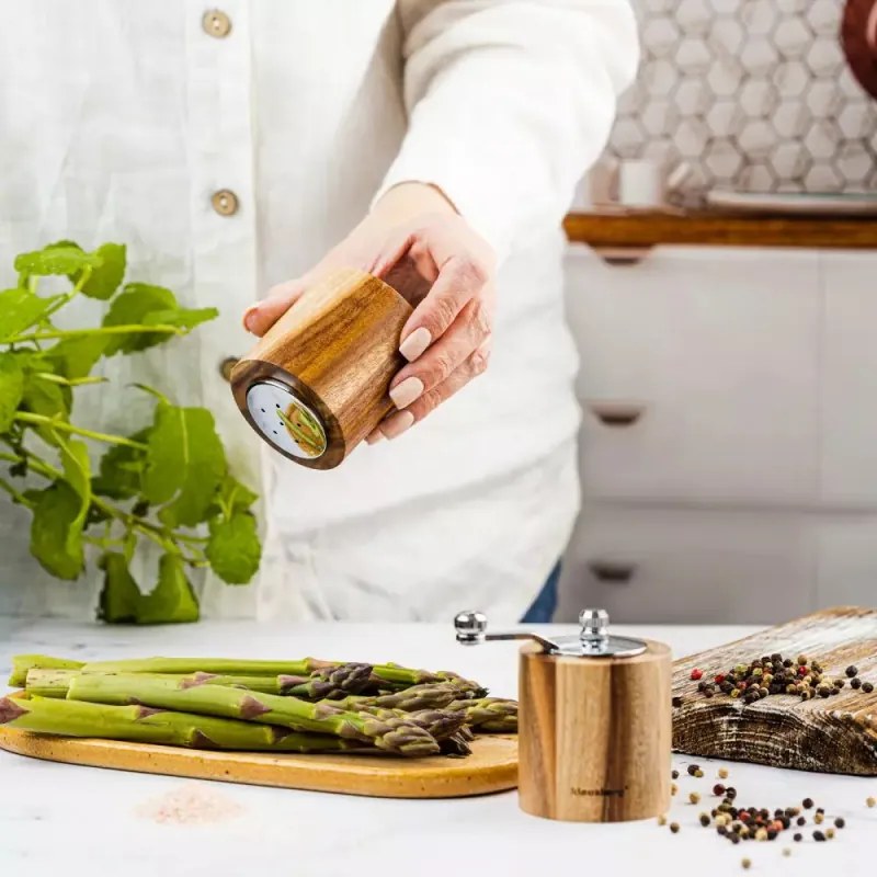 Set rasnitа pentru piper si solnita Klausberg KB 7859, Mecanism ceramic, lLemn de salcam, Maro