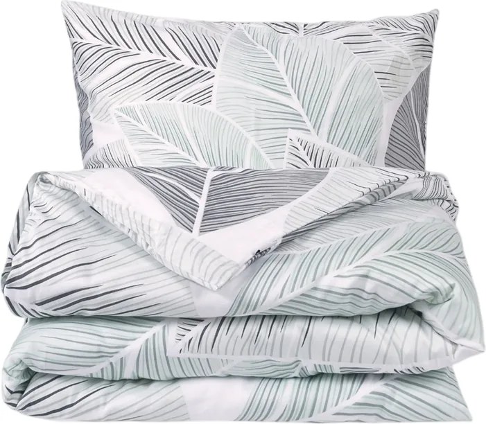 Lenjerie de pat Matex Satin frunze gri , 140 x 200 cm, 70 x 90 cm