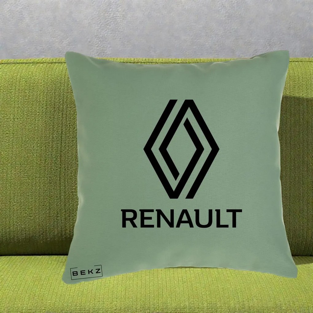Perna Personalizata cu emblema Renault, 40x40 cm, Verde, Husa Detasabila, Perna Inclusa, BEKZ®