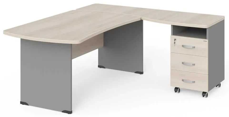 Statie de lucru de colt Manager 180 x 160 cm, dreapta, salcâm deschis / gri