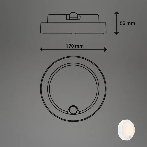 Brilo - Aplica LED de perete reîncărcabilă pentru exterior, cu senzor, 4 W/5 V, 4400 mAh, IP44, alb