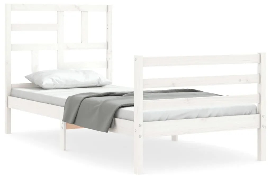 3194882 vidaXL Cadru de pat cu tăblie, alb, 90x200 cm, lemn masiv