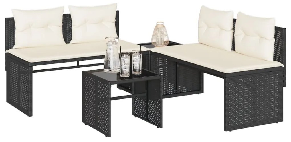 vidaXL Set mobilier de grădină cu perne, 4 piese, negru, poliratan
