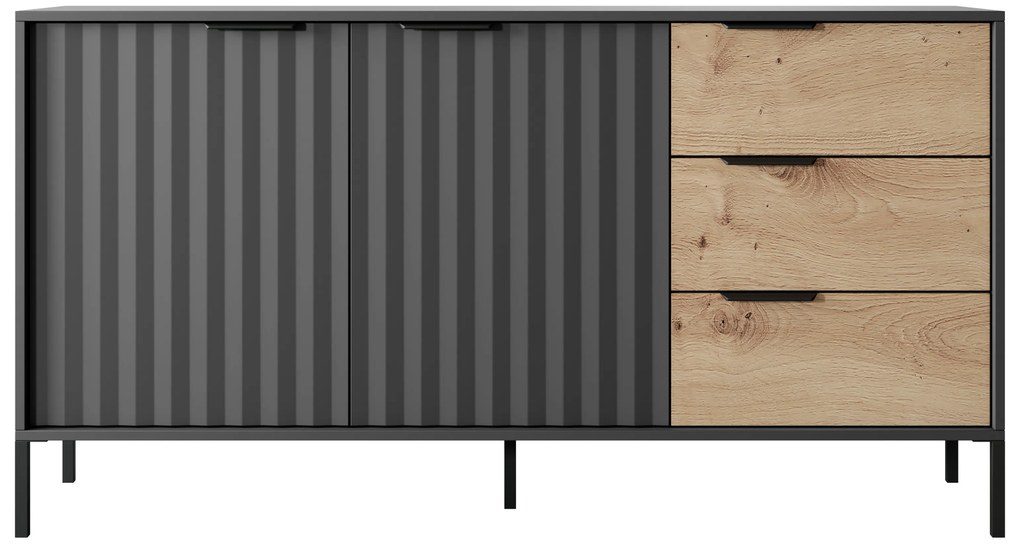Comoda neagra in decor stejar artisan RAVE 153 2D3S